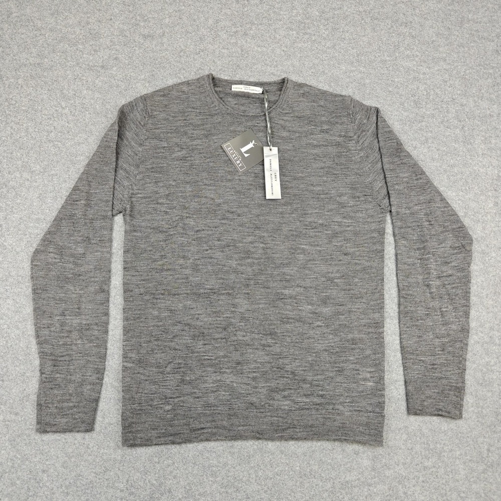 Grey Daniele Alessandrini Sweater Mens 54 Gray Mohair Wool Crewneck Knit Italy